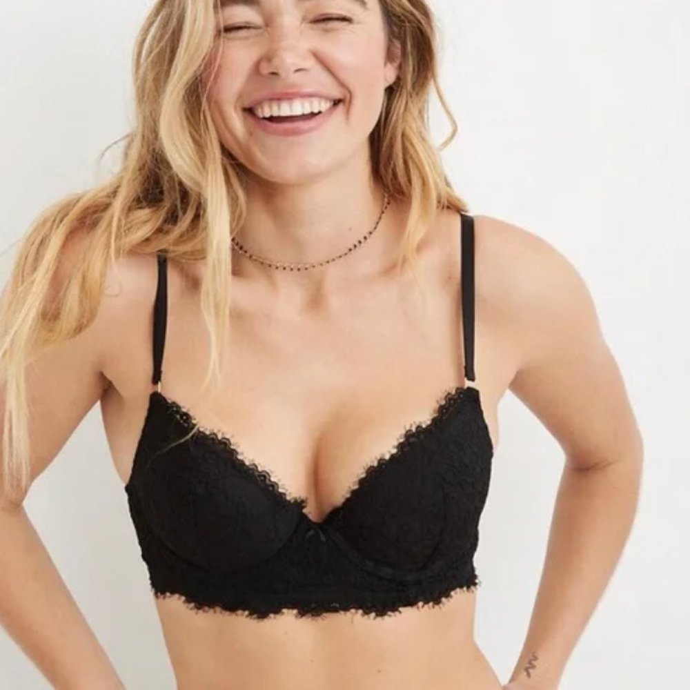 Aerie Real Power Plunge Push Up Eyelash Lace Bra